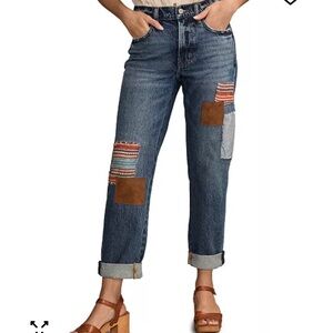 Lucky Legend NWT Woman Mid-Rise Patchwork Straight Leg Jean 2/ 26R Boho boy